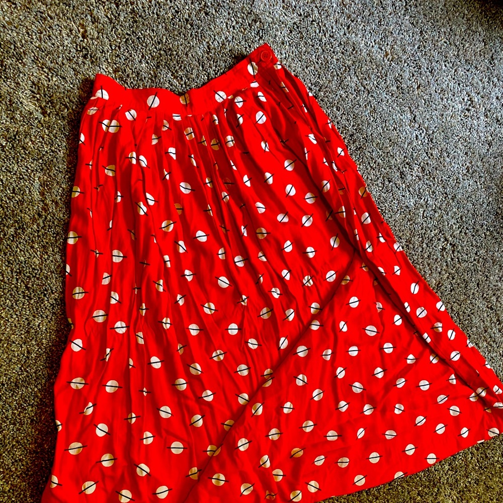 Red long pleated skirt